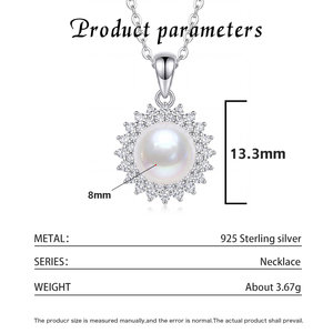 <b>Copper</b> Sunburst Double CZ Halo Freshwater Pearl Pendant Necklace Radiant Sun Cluster Bridal Jewelry for Women - Product Image 6