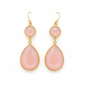 Boucles d'oreilles pendantes en calcédoine rose pour femmes, en argent sterling, pour les occasions de fête et de cadeaux - Product Image 1
