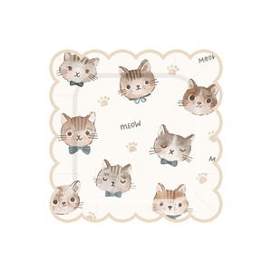 Assiettes en papier à thème chat DAMAI, marron clair, bord ondulé, gobelets en papier jetables, serviettes, fournitures de fête - Product Image 3