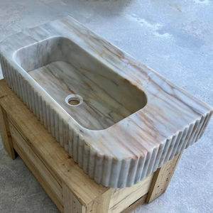 Vasque de salle de bain murale en marbre Calacatta de luxe moderne, lavabo en pierre naturelle, lavabo élégant pour salle de bain - Product Image 5