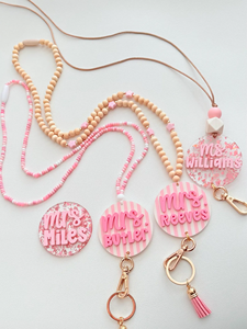 NUEVO Cordón Personalizado Rosa para Tarjetas de Identificación, Regalo de Regreso a Clases, Cierre de Seguridad, Gancho Ajustable, Cordón con Cuentas a la Moda - Product Image 4