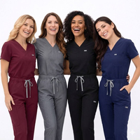 Uniformes Médicos de Alta Calidad, Elásticos en 4 Direcciones, Spandex, Poliéster, Rayón, Suaves, Conjuntos de Uniformes de Hospital Unisex, Top con Cuello en V y Pantalones Rectos