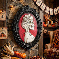 Cadre photo rétro en résine pour Halloween, décoration tête de mort, art mural gothique sombre avec araignée et crâne, décor effrayant