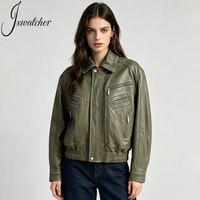 Veste en cuir véritable de mouton souple vintage Jxwatcher printemps-automne, veste bomber personnalisée, fermeture éclair, courte, surdimensionnée, style motard