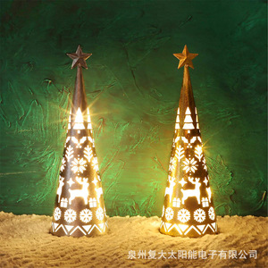 Christmas <b>Tree</b> Table Lamp Metal Die Cutting <b>Led</b> Light Battery Powered Decor For Holiday Party Wedding - Product Image 5