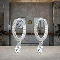 Boucles d'oreilles créoles populaires en argent sterling 925 avec pendentif cercle en zircon et diamant simulé, vente en gros