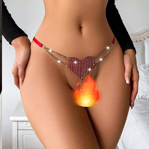 Op maat gemaakte strass diamanten letter sexy thong slipjes dames designer G-string dames lingerie T-back met ketting - Product Image 5