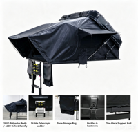 Tente de toit de voiture tout-terrain 4x4 en aluminium imperméable pour 2 à 4 personnes, ouverture latérale, coque rigide, tente de toit RTT