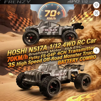 Voiture RC HOSHI N517A 1/12 Brushless 70km/h 4x4 Monster Truck Étanche Châssis en Fibre de Carbone Jouet pour Adulte 1 2 3 Batteries