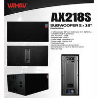 VAMAV NOVA AX 218S Haut-parleur de scène actif, subwoofer double 18 pouces, système audio professionnel 7000W crête, pour concerts, DJ et bars