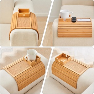 Anti-Slip Couch Cup Holder Foldable <b>Sofa</b> Arm Table <b>Sofa</b> Armrest Table Bamboo Couch Cup Holder Tray Bamboo Couch Arm Tray - Product Image 5