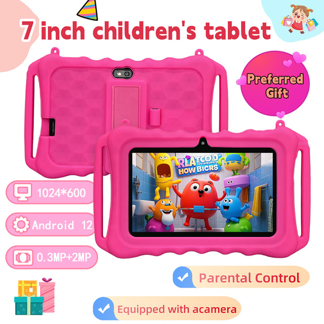 7 Inch Kids Tablet Android 12 IPS Display 1024x600 2GB RAM 32GB ROM WiFi Educational Toy Kids Gift Birthday Christmas OEM ODM