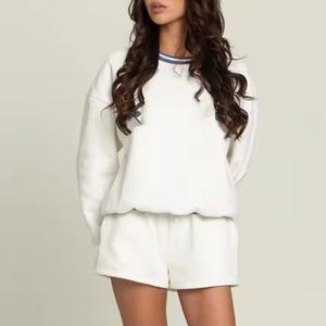 Sudadera con Capucha de Felpa Extra Grande para Mujer, Estilo Universitario, con Puños a Rayas, Hombros Caídos, Cuello Redondo Holgado y Dobladillo a Rayas - Product Image 3