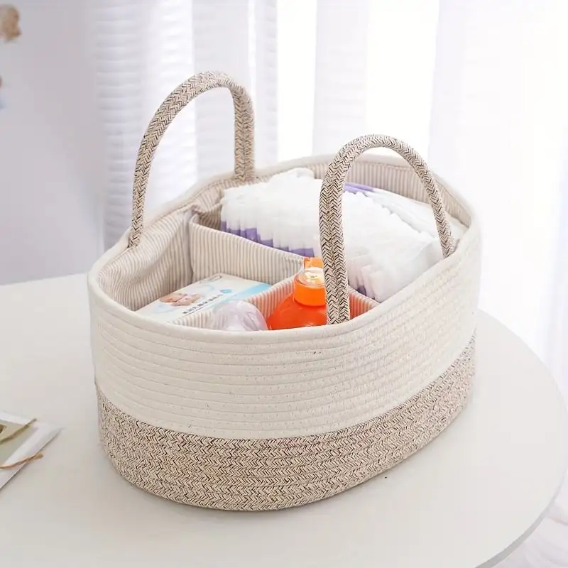 Custom Baby Diaper Caddy Organizer Mommy Nappy Bag Price Tote Cotton Rope Basket Nursery Storage Diaper Caddy Bag for Baby Stuff