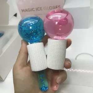 Großhandel Neues Design Hautpflege-Tool Beauty Facial Massager Gesicht Anti Aging Magic Ice Roller Ball Glitter Pink Ice Globes