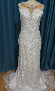 Arabische Parel Zeemeermin Trouwjurk Luxe Hand-Kralen Pure Hals Kristal Illusie Plus Maat Zeemeermin Trouwjurk Bescheiden <span class=keywords><strong>2025</strong></span> - Product Image 3