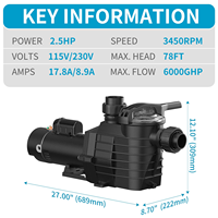 Pompe de circulation auto-amorçante 2,5 CV double tension pour piscine hors sol/encastrée 115/230V, écoénergétique pour la filtration de l'eau de piscine