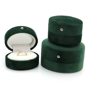 Factory Price Luxury Custom Logo Big Pink Ring Earrings Made Suede Fabric Velvet Jewel Round Jewelry Boxes