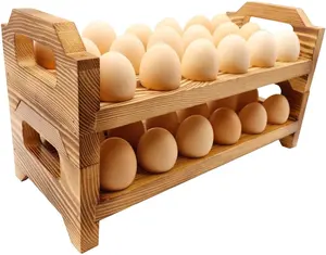 Rustic Kitchen Decoration Wooden Countertop Stackable Deviled Egg Storage Trays Egg Holder for 36 Fresh Chicken