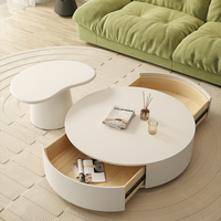 Mesa auxiliar de té de madera maciza de alta calidad de anidamiento blanco minimalista juego de mesa de centro moderna redonda para sala de estar con almacenamiento