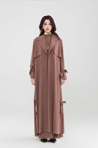 Customizable Modest Muslim Women Open <strong>Abaya</strong> with <strong>Unique</strong> Sleeve Cuff and Lapel Designer Style - Product Image 3