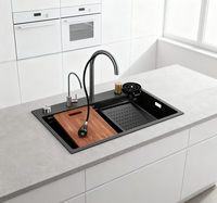 Évier de cuisine moderne intelligent multifonction en acier inoxydable avec robinet cascade, évier intégré avec poste de travail pour usage domestique
