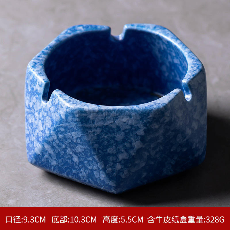 ที่เขี่ยบุหรี่เซรามิกหกด้าน-เคลือบหิน (สีน้ำเงิน)