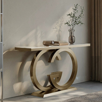 Couloir moderne nordique Table Console d'entrée blanc et or dessus en marbre Table d'entrée de porte de luxe Table basse en acier inoxydable