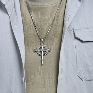 Instagram-worthy thorn wreath cross necklace, a trendy streetwear symbol, and a colorfast <b>titanium</b> steel pendant. - Product Image 3