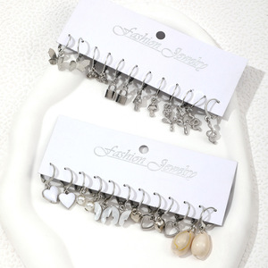 Parures de bijoux fantaisie en alliage plaqué argent, boucles d'oreilles en forme de cœur, perle, cadenas, serpent, papillon, champignon pour femme, cadeau, 12 paires - Product Image 5