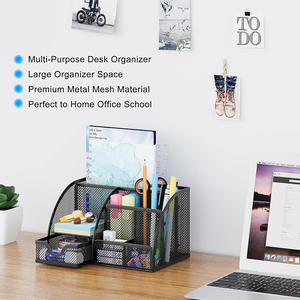 Organisateur de bureau en maille avec tiroir, porte-stylos en métal à 7 compartiments - Product Image 2