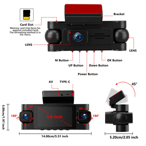 กล้องติดรถยนต์ Podofo ขนาด 3 นิ้ว ความละเอียด 2K พร้อมกล้องบันทึกภาพ 4 ตัว ระบบ G-Sensor/GPS/WiFi/ระบบตรวจจับการจอดรถ/ระบบป้องกัน 360 องศา กล้องหน้าความละเอียด 2K + กล้อง 3 ตัว ความละเอียด 1080P - Product Image 5