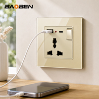 BAOBEN Panneau en verre trempé de type 86 doré, prise multifonctionnelle avec fonction de charge USB, convient pour la maison, les hôtels, etc.
