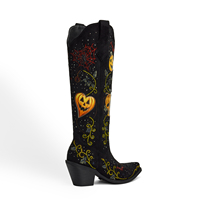 WETKISS Drop Shipping Party Wear Pumpkin Rhinestone Western Boots 3D Print Women Snip Toe Knee High Cowgirl Boots for Halloween