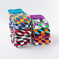 Chaussettes mi-mollet colorées à rayures géométriques pour hommes, style streetwear hip-hop, personnalisées, en coton de haute qualité, pour le sport