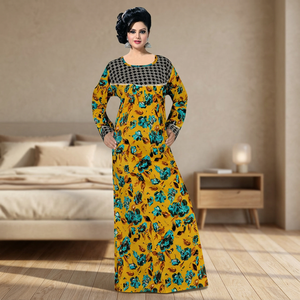 Free <b>Size</b> Moroccan Style Cotton <b>Kaftan</b> Maxi Dress Breathable Lace Front Button Wide Long Bell Sleeves Printed <b>Plus</b> <b>Size</b> - Product Image 3