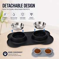 Bols pour chiens et chats en acier inoxydable double paroi avec logo personnalisé et tapis d'alimentation en silicone en forme d'os pour nourriture et eau pour animaux de compagnie