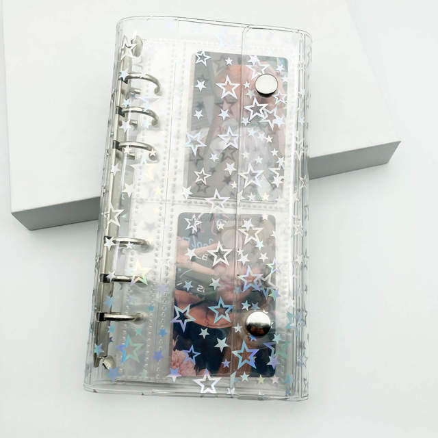 Fashion Transparent PVC Glitter Laser 6 Ring Budget Binder A6 Star Pattern Detachable Transparent Photo Album