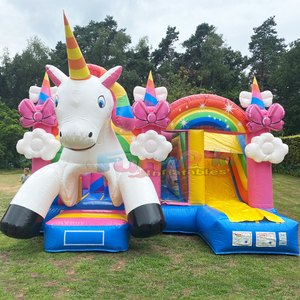 Parque acuático inflable comercial con tobogán, brincolín y castillo inflable con diseño de unicornio - Product Image 3
