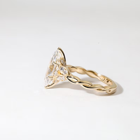 Bague de Fiançailles et de Promesse en Or Jaune Massif 10K 14K 18K avec Diamant de Laboratoire Marquise de Luxe, Motif Corde Torsadée et Feuille Vintage avec Pierres Latérales