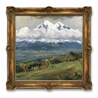 Pintura al Óleo de Paisaje Nevado, Arte de Pared con Marco Dorado Vintage de Valle Alpino para Decoración de Hotel, Villa, Estudio, Sala de Estar