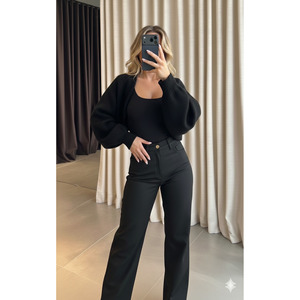 Boléro en tricot noir pour femmes, manches raglan, tailles standard S M L XL, adapté à toutes les saisons - Product Image 1