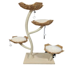 Árbol para gatos ECHO de 165 cm, 4 niveles, mimbre blanco, cama, estructura de escalada resistente para gatos - Product Image 5