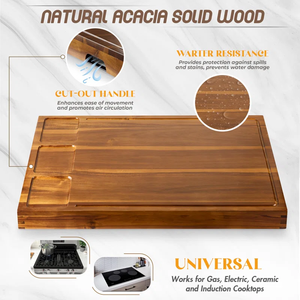 Planche <span class=keywords><strong>à</strong></span> nouilles en bois d'acacia 3 en 1 Planche <span class=keywords><strong>à</strong></span> découper avec poignées pour brûleurs <span class=keywords><strong>à</strong></span> gaz Cuisinière électrique - Product Image 2