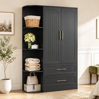 Armoire noire moderne SENYU avec 2 tiroirs, portes à charnières, style Shaker, poignées en laiton, grande capacité, meubles de rangement pour chambre à coucher
