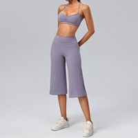 Setelan Yoga Wanita 2 Potong, Bra Olahraga Halter Ruffle, Legging Capri Pinggang Tinggi, Lembut dan Elastis untuk Olahraga di Gym