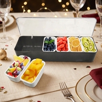 Serveur à condiments à 6 compartiments avec couvercle, boîte à condiments en plastique pour bar, restaurant, traiteur, fête et événement, cadeau promotionnel