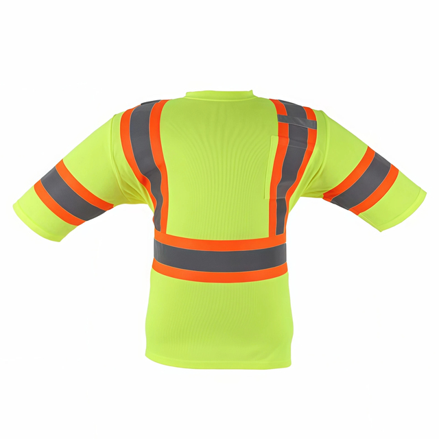 Breathable Quick Dry Neon Yellow Traffic Control OEM ODM Custom Printing Reflector Tape Safety T Shirt