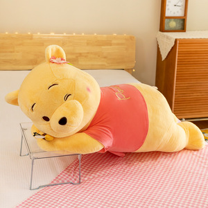 Nouveau style d'ours en peluche jaune, poupée ours en fourrure de lapin, oreiller ours couché, cadeau d'anniversaire pour filles - Product Image 5