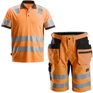 Reflektierende grüne Dry Fit 100% Polyester Polo und Shorts Set Bau uniformen Arbeits kleidung